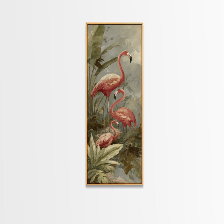 Pink Flamingos Among Tropical Water Plants Canvas Print, Tropical Art, Gallery Decor, Living Room Decor, Fine Art, Tropic, TRO-1x3-38