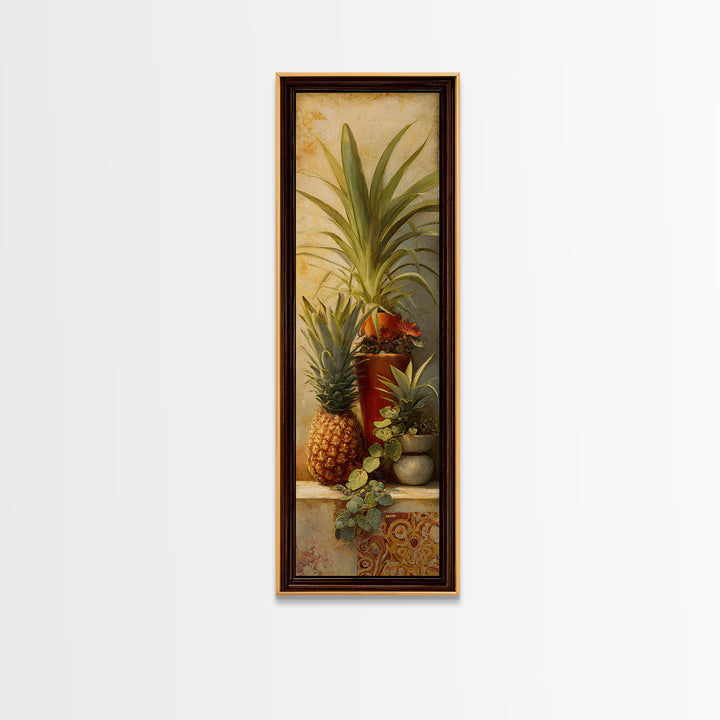 Pineapple and Palm Still Life Canvas Print, Tropical Art, Neutral Decor, Living Room Decor, Fine Art, Tropic, Home Decor, TRO-1x3-42