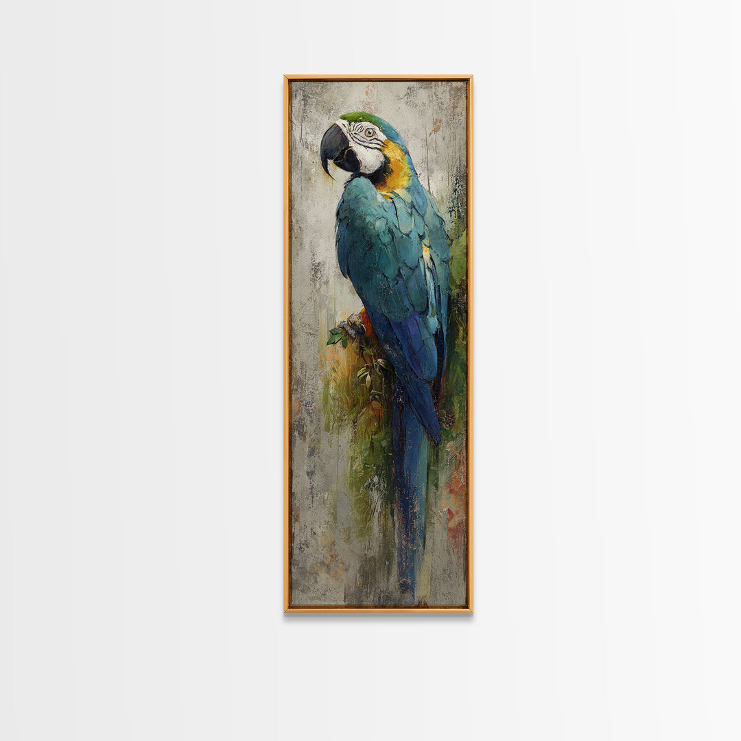 Parrot Portrait with Emerald Feathers Canvas Print, Tropical Art, Printable, Living Room Decor, Fine Art, Tropic, Coastal Decor, TRO-1x3-44