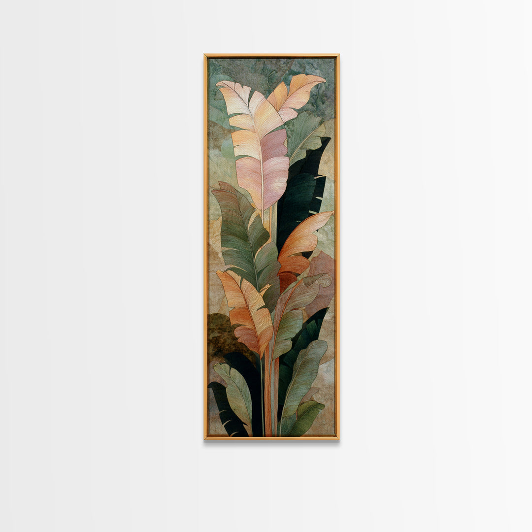 Banana Leaves Layered Framed Canvas Print, Tropical Art, Wall Art, Living Room Decor, Oil Painting, Tropic, Pink Wall Art, TRO-1x3-45