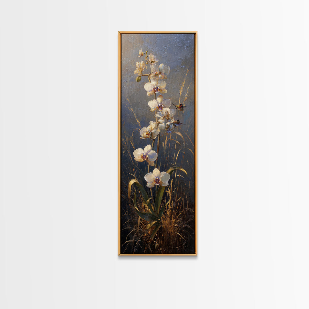 Orchid and Hummingbird Composition Framed Canvas Print, Tropical Art, Modern Decor, Living Room Decor, Fine Art, Tropic, TRO-1x3-46