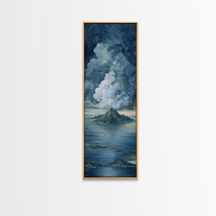 Island Volcano with Lush Foreground Canvas Print, Tropical Art, Fine Art Print, Living Room Decor, Tropic, Digital Prints, TRO-1x3-5