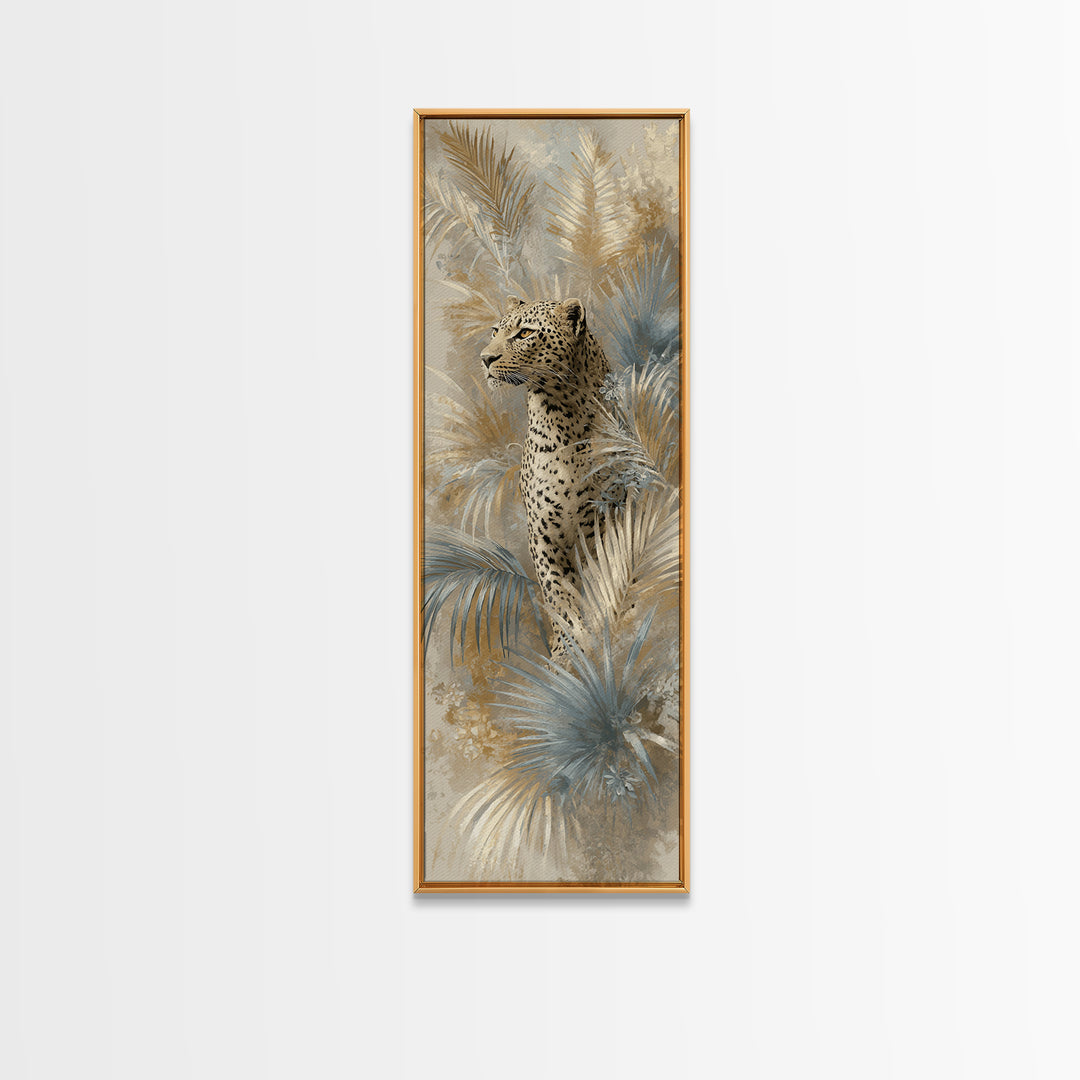 Leopard Hidden Among Palm Leaves Framed Canvas Print, Tropical Art, Fine Art Print, Living Room Decor, Fine Art, Tropic, TRO-1x3-50