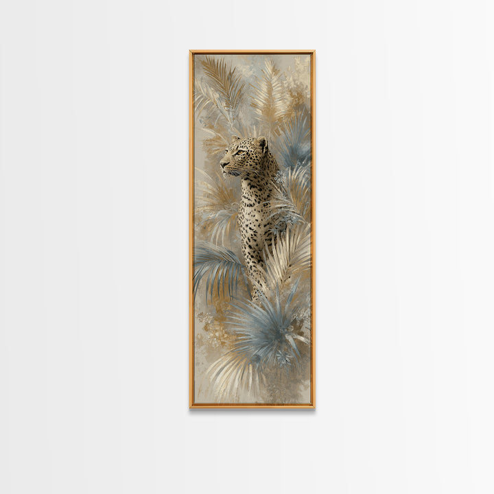 Leopard Hidden Among Palm Leaves Framed Canvas Print, Tropical Art, Fine Art Print, Living Room Decor, Fine Art, Tropic, TRO-1x3-50