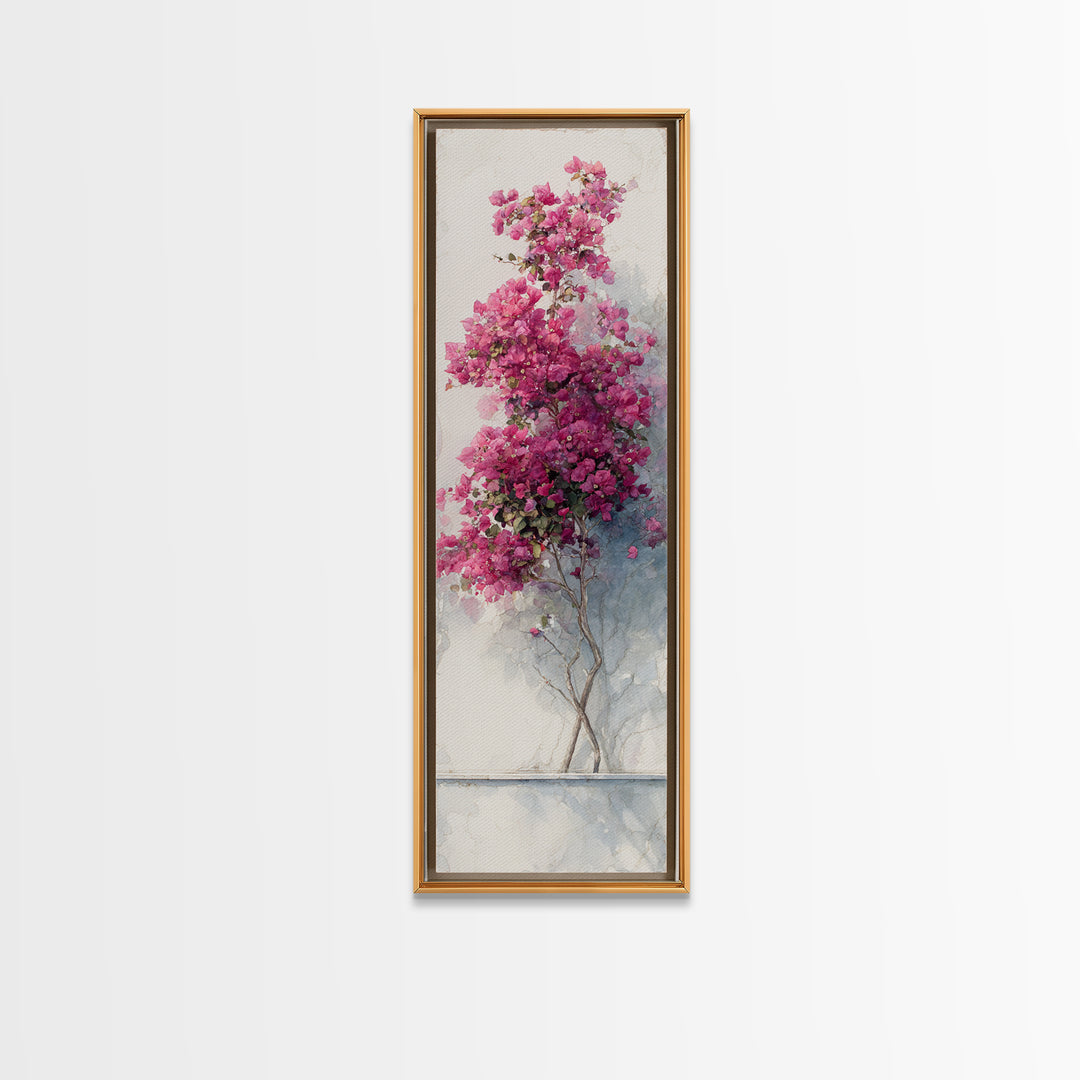 Pink Bougainvillea over White Wall Framed Canvas Print, Tropical Art, Wall Art Prints, Living Room Decor, Fine Art, Tropic, TRO-1x3-52