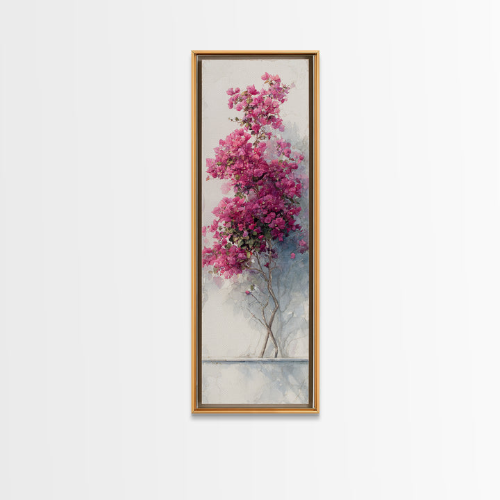 Pink Bougainvillea over White Wall Framed Canvas Print, Tropical Art, Wall Art Prints, Living Room Decor, Fine Art, Tropic, TRO-1x3-52