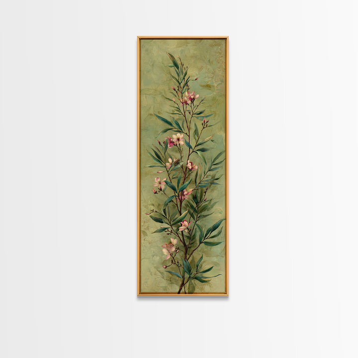 Mango Branch with Leaves and Flowers Framed Canvas Print, Tropical Art, Botanical Art, Living Room Decor, Watercolor Art, TRO-1x3-54