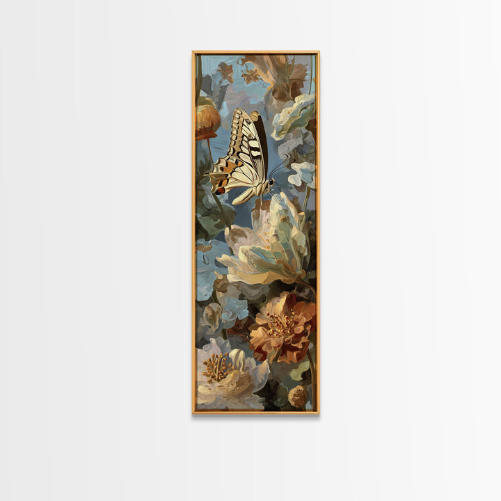 Tropical Butterfly and Flower Study Canvas Print, Tropical Art, Beach Wall Art, Living Room Decor, Oil Painting, Tropic, TRO-1x3-59
