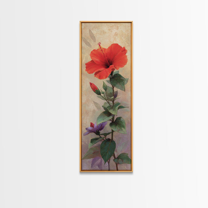 Hibiscus Flower Closeup Canvas Print, Tropical Art, Print, Living Room Decor, Watercolor Art, Tropic, Coastal Wall Art, TRO-1x3-65