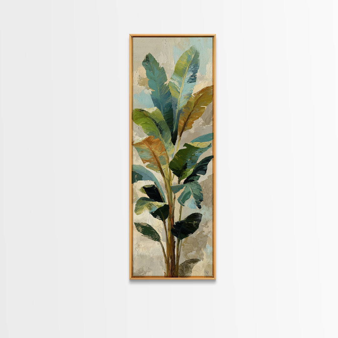 Banana Leaves Layered Framed Canvas Print, Tropical Art, Wall Art, Living Room Decor, Oil Painting, Tropic, Pink Wall Art, TRO-1x3-69