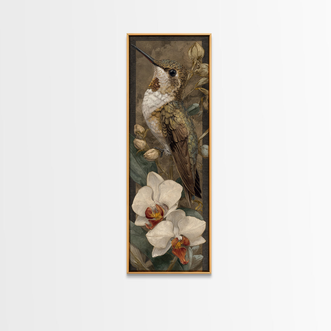 Orchid and Hummingbird Composition Framed Canvas Print, Tropical Art, Modern Decor, Living Room Decor, Fine Art, Tropic, TRO-1x3-70