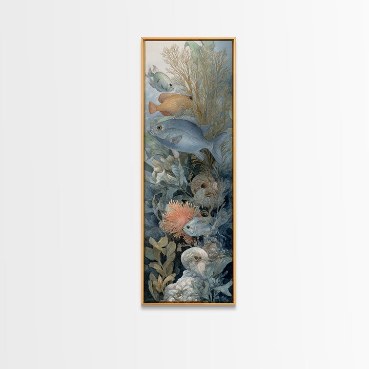 Tropical Fish over Coral Reef Framed Canvas Print, Tropical Art, Gallery Decor, Living Room Decor, Fine Art, Tropic, Wall Art, TRO-1x3-71