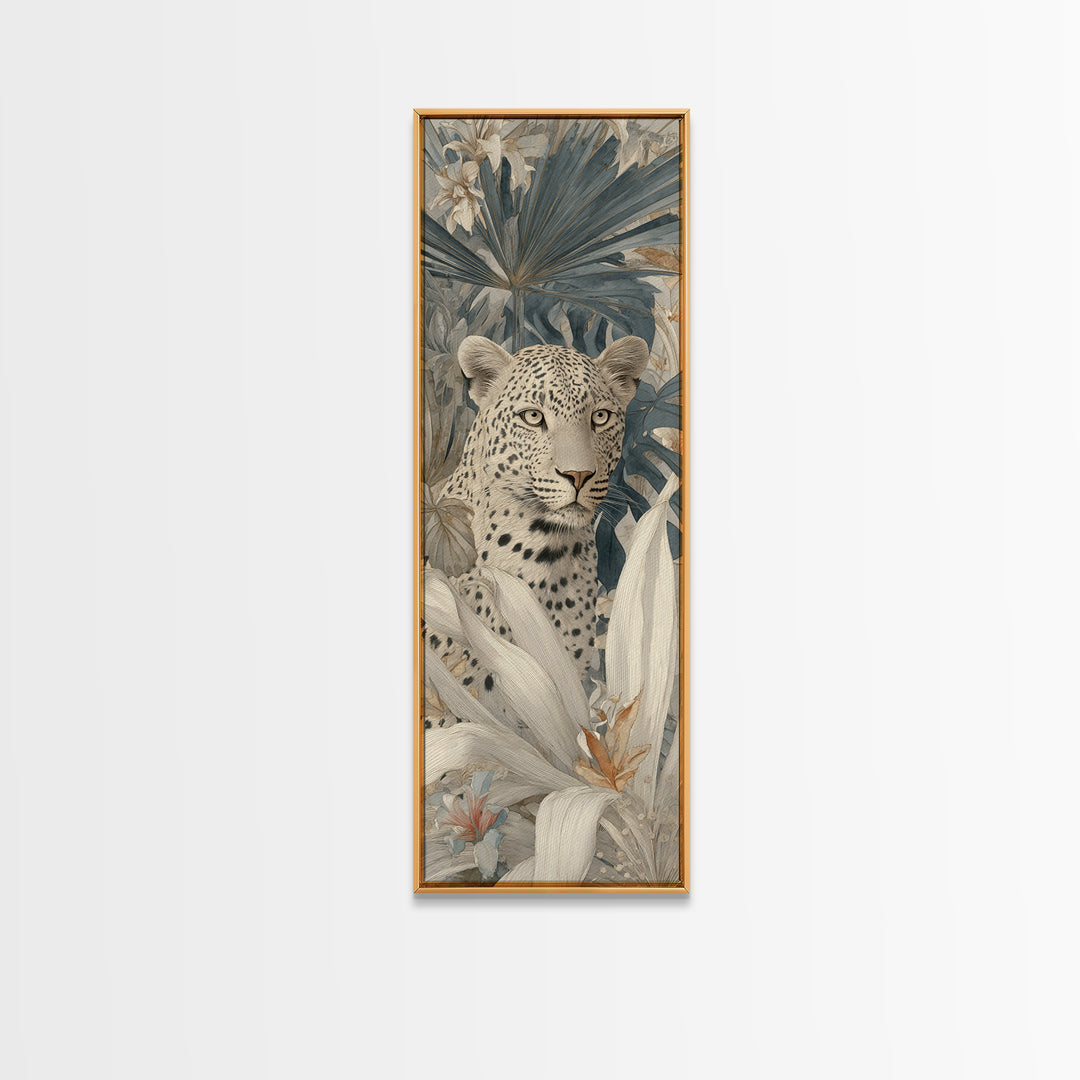 Leopard Hidden Among Palm Leaves Framed Canvas Print, Tropical Art, Fine Art Print, Living Room Decor, Fine Art, Tropic, TRO-1x3-74