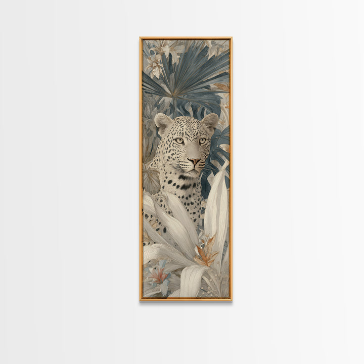 Leopard Hidden Among Palm Leaves Framed Canvas Print, Tropical Art, Fine Art Print, Living Room Decor, Fine Art, Tropic, TRO-1x3-74