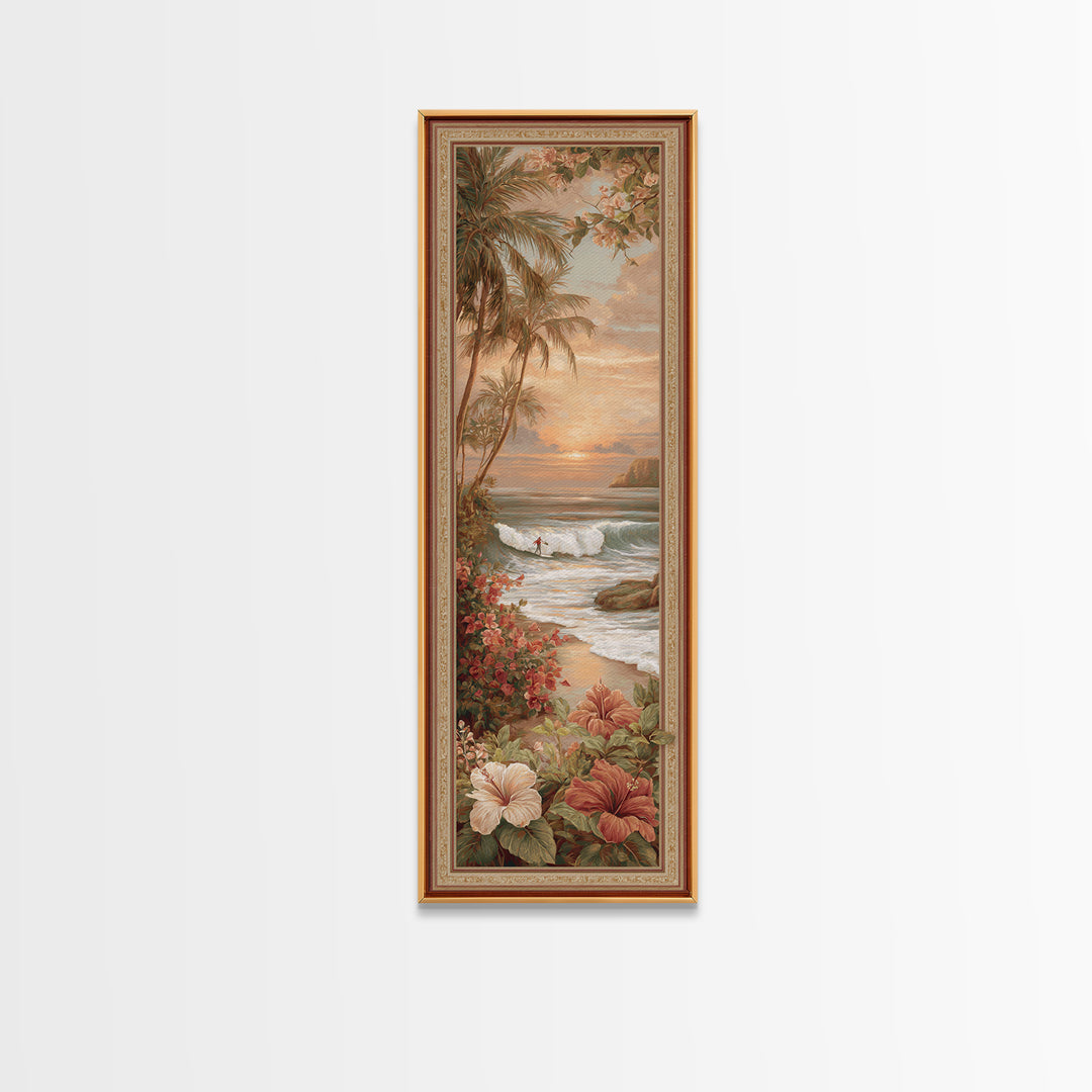 Sunset Surf Scene Canvas Print, Tropical Art, Boho Decor, Living Room Decor, Oil Painting, Tropic, Art Print, Digital Art, TRO-1x3-82
