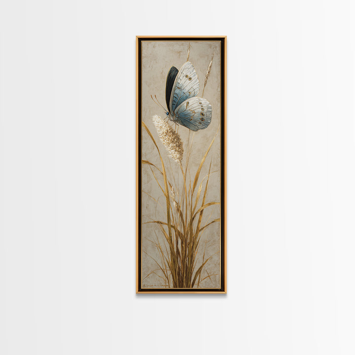 Tropical Butterfly and Flower Study Framed Canvas Print, Tropical Art, Whimsical Art, Living Room Decor, Watercolor Art, Tropic, TRO-1x3-83
