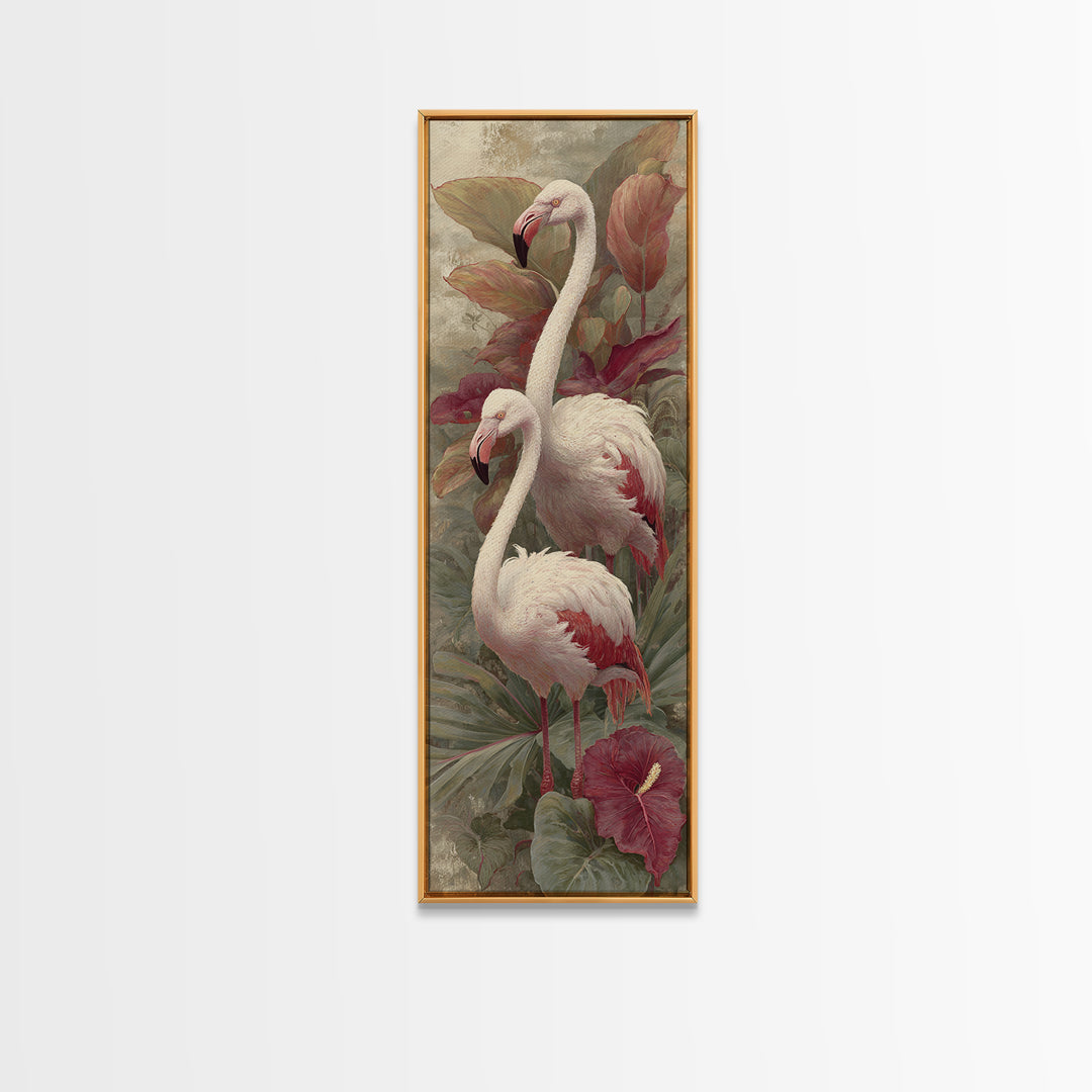 Pink Flamingos Among Tropical Water Plants Canvas Print, Tropical Art, Contemporary Art, Living Room Decor, Fine Art, Tropic, TRO-1x3-86