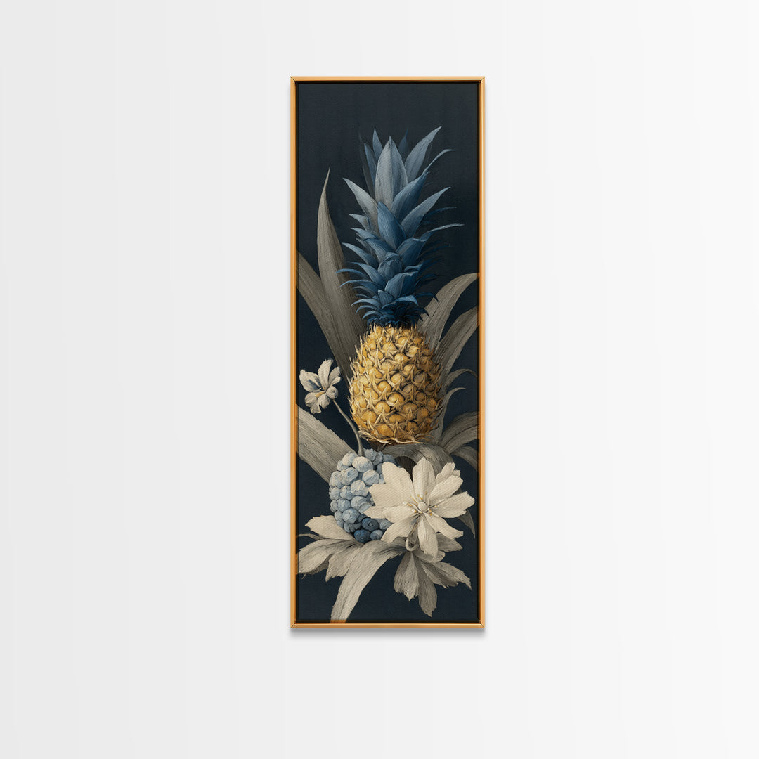 Pineapple and Palm Still Life Canvas Print, Tropical Art, Wall Art, Living Room Decor, Oil Painting, Tropic, Pink Wall Art, TRO-1x3-90