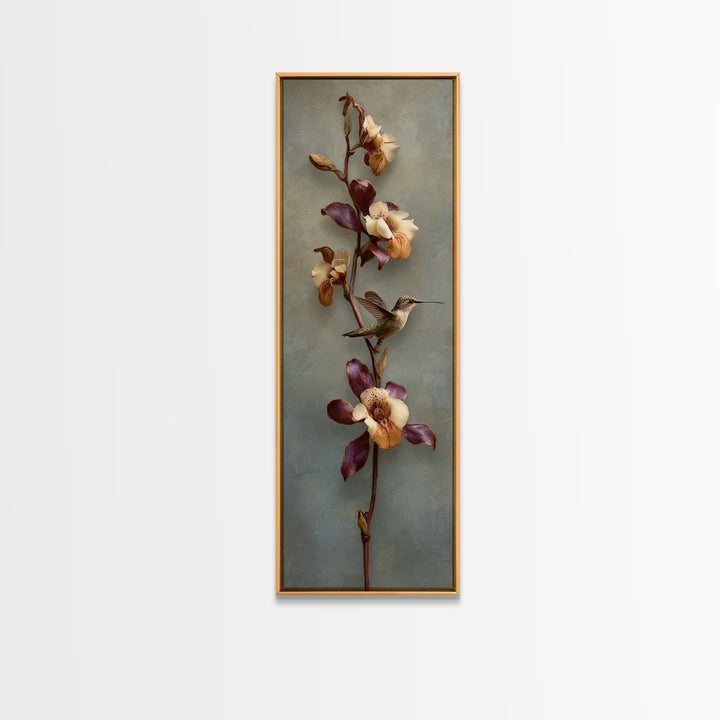 Orchid and Hummingbird Composition Canvas Print, Tropical Art, Room Decor, Living Room Decor, Fine Art, Tropic, Printable, TRO-1x3-94