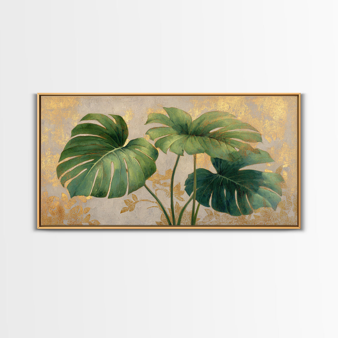 Lush Monstera Leaves Canvas Print, Tropical Art, Digital Art, Living Room Decor, Oil Painting, Tropic, Watercolor Art, TRO-2x1-21