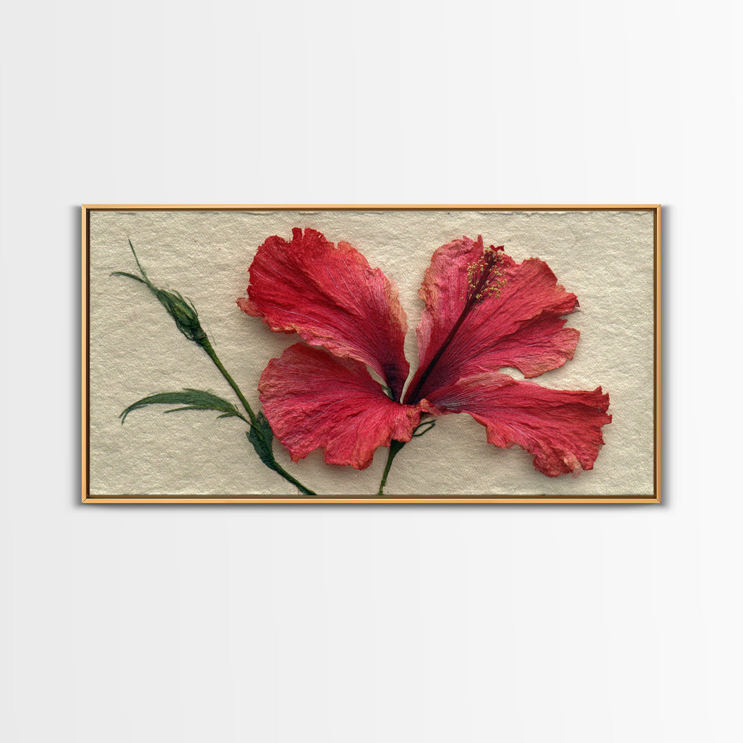 Hibiscus Flower Closeup Framed Canvas Print, Tropical Art, Printable, Living Room Decor, Oil Painting, Tropic, Coastal Decor, TRO-2x1-25
