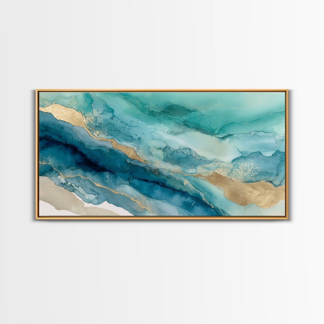 Tropical Lagoon with Turquoise Water Framed Canvas Print, Tropical Art, Boho Decor, Living Room Decor, Oil Painting, Tropic, TRO-2x1-27