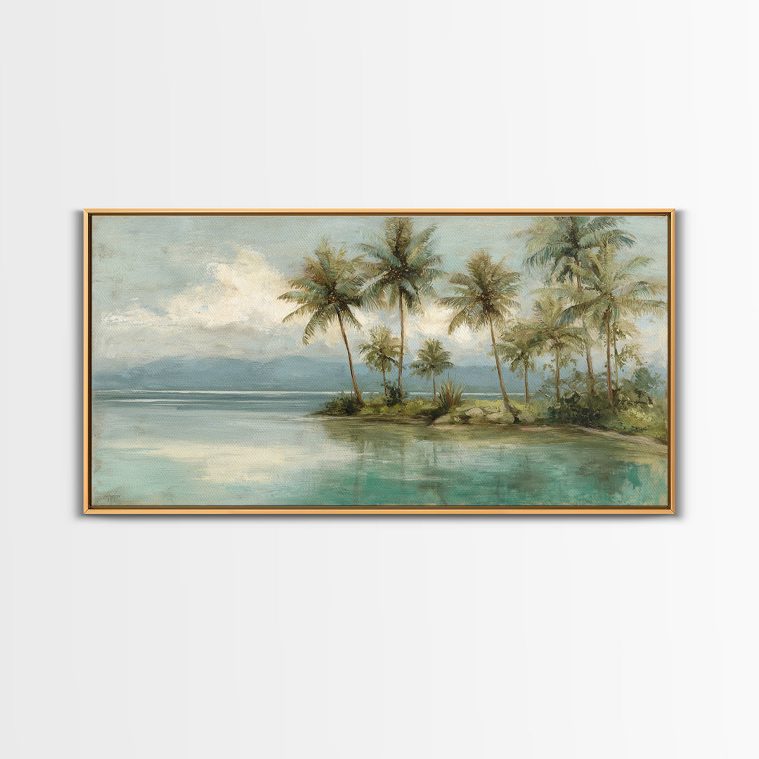 Tropical Lagoon with Turquoise Water Framed Canvas Print, Tropical Art, Pink Wall Art, Living Room Decor, Fine Art, Tropic, TRO-2x1-3