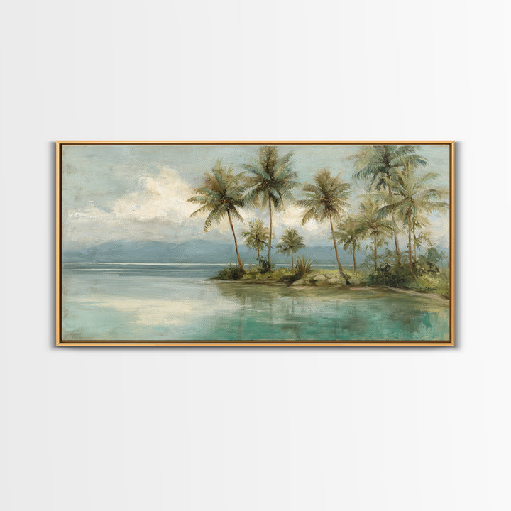 Tropical Lagoon with Turquoise Water Framed Canvas Print, Tropical Art, Pink Wall Art, Living Room Decor, Fine Art, Tropic, TRO-2x1-3