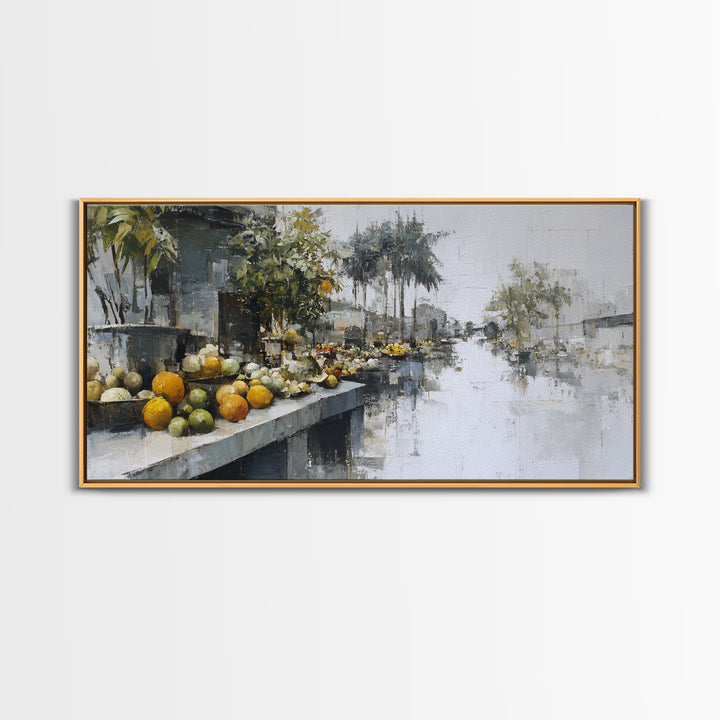 Tropical Fruit Market Arrangement Framed Canvas Print, Tropical Art, Wall Art, Living Room Decor, Oil Painting, Tropic, TRO-2x1-35