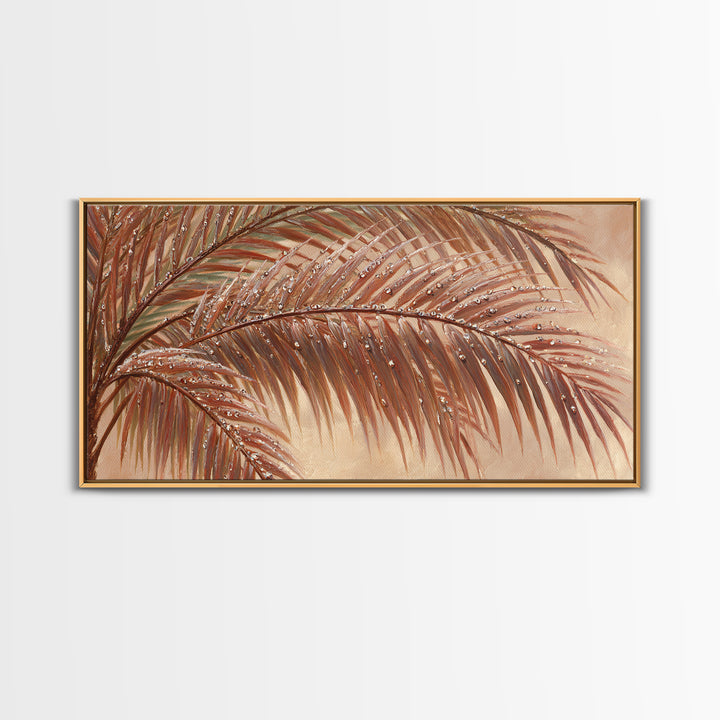 Rain Soaked Palm Leaf Closeup Canvas Print, Tropical Art, Art Print, Living Room Decor, Fine Art, Tropic, Abstract Painting, TRO-2x1-41