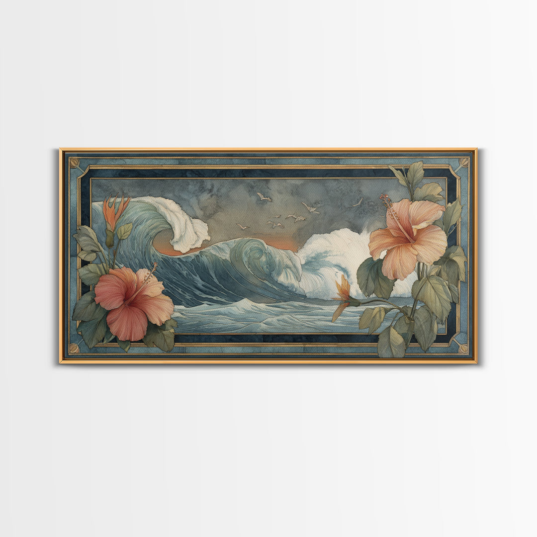 Sunset Surf Scene Framed Canvas Print, Tropical Art, Room Decor, Living Room Decor, Fine Art, Tropic, Printable, TRO-2x1-42
