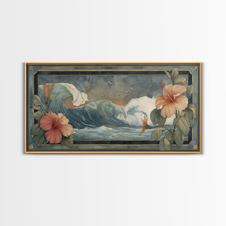Sunset Surf Scene Framed Canvas Print, Tropical Art, Room Decor, Living Room Decor, Fine Art, Tropic, Printable, TRO-2x1-42