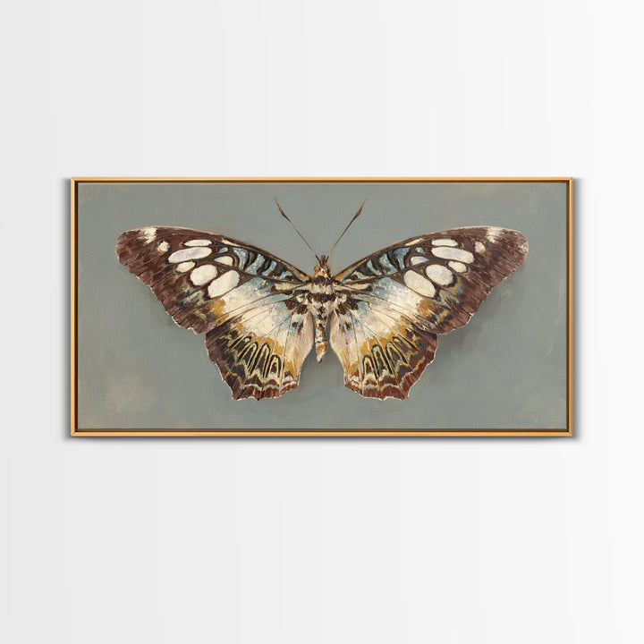 Tropical Butterfly and Flower Study Framed Canvas Print, Tropical Art, Printable, Living Room Decor, Oil Painting, Tropic, TRO-2x1-43