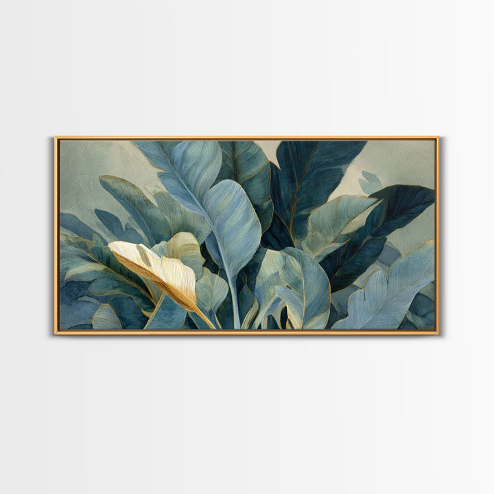 Banana Leaves Layered Framed Canvas Print, Tropical Art, Printable Wall Art, Living Room Decor, Watercolor Art, Tropic, TRO-2x1-5