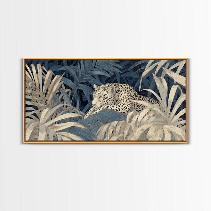 Leopard Hidden Among Palm Leaves Canvas Print, Tropical Art, Print, Living Room Decor, Fine Art, Tropic, Coastal Wall Art, TRO-2x1-58