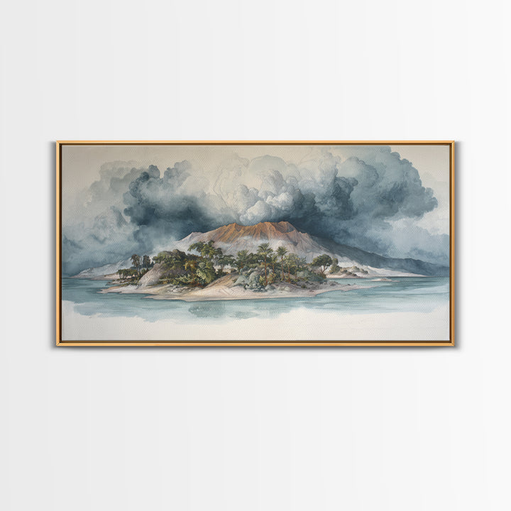 Island Volcano with Lush Foreground Canvas Print, Tropical Art, Digital Print, Living Room Decor, Tropic, Downloadable Prints, TRO-2x1-61