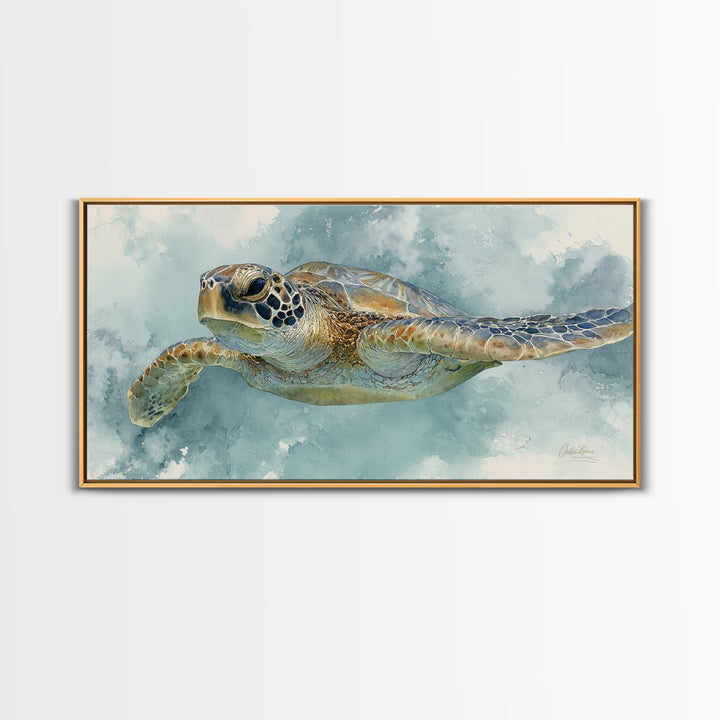 Sea Turtle Near Tropical Reef Canvas Print, Tropical Art, Abstract Painting, Living Room Decor, Fine Art, Tropic, Gallery Decor, TRO-2x1-63