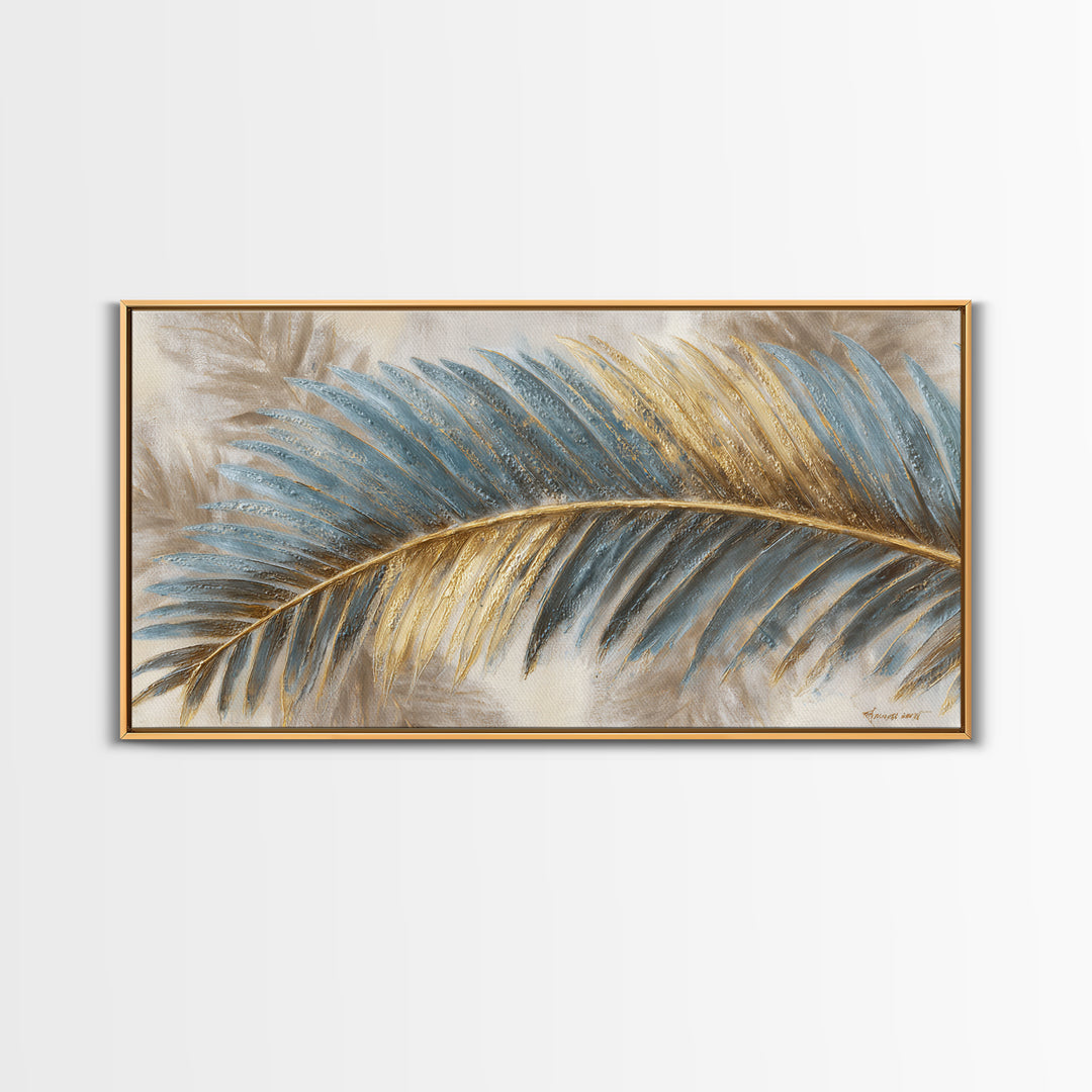 Rain Soaked Palm Leaf Closeup Framed Canvas Print, Tropical Art, Printable Art, Living Room Decor, Tropic, Trendy Wall Art, TRO-2x1-65
