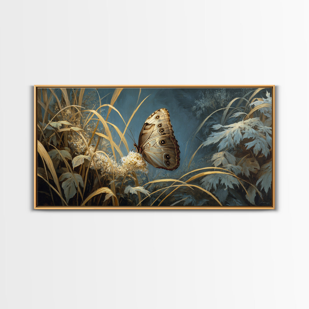 Tropical Butterfly and Flower Study Framed Canvas Print, Tropical Art, Gallery Decor, Living Room Decor, Fine Art, Tropic, TRO-2x1-67