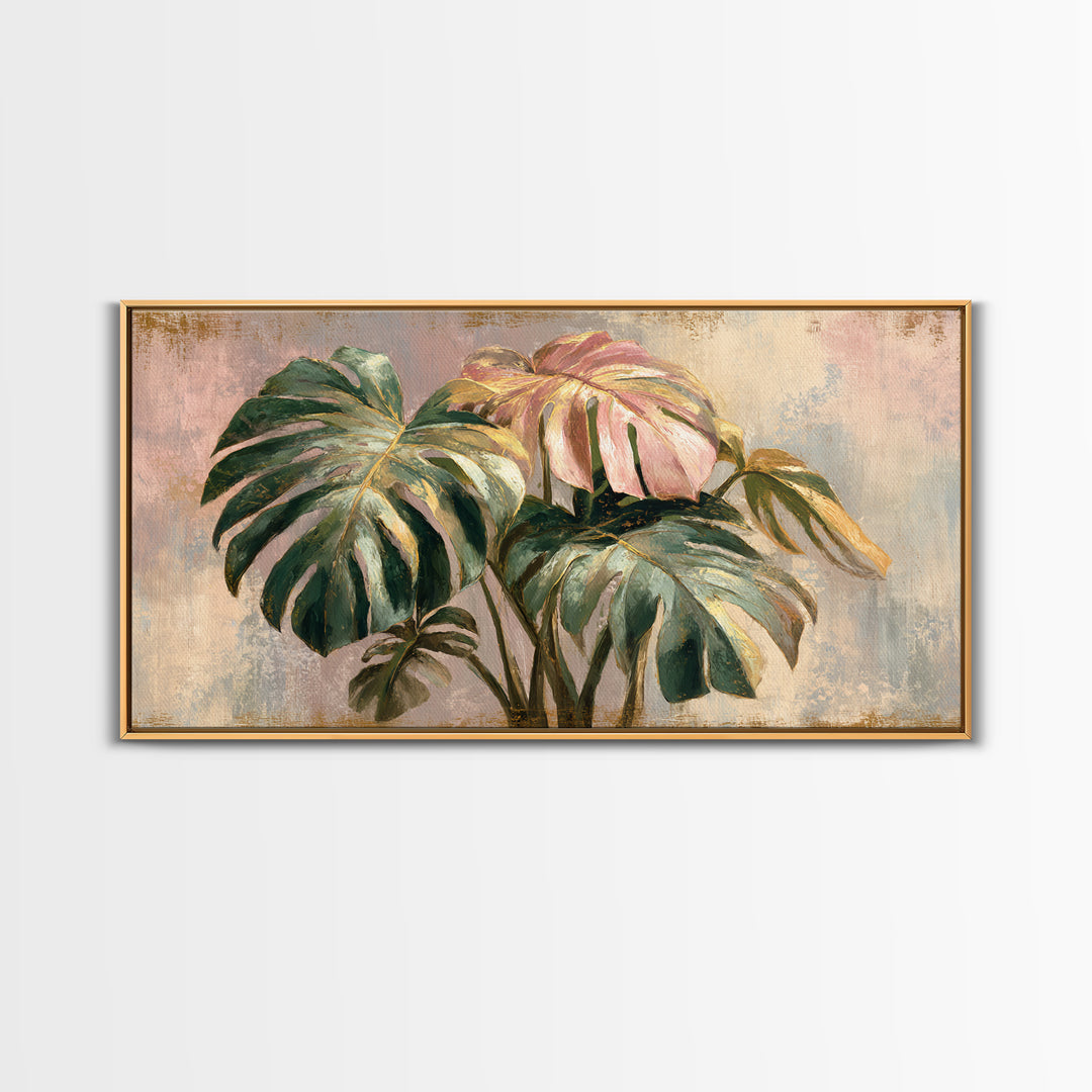 Lush Monstera Leaves Canvas Print, Tropical Art, Abstract Painting, Living Room Decor, Fine Art, Tropic, Gallery Decor, TRO-2x1-69