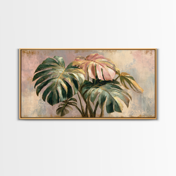 Lush Monstera Leaves Canvas Print, Tropical Art, Abstract Painting, Living Room Decor, Fine Art, Tropic, Gallery Decor, TRO-2x1-69