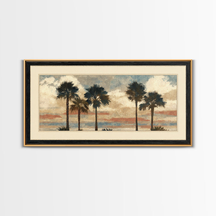 Palm Tree Silhouettes Framed Canvas Print, Tropical Art, Wall Art Prints, Living Room Decor, Fine Art, Tropic, Beach Wall Art, TRO-2x1-72