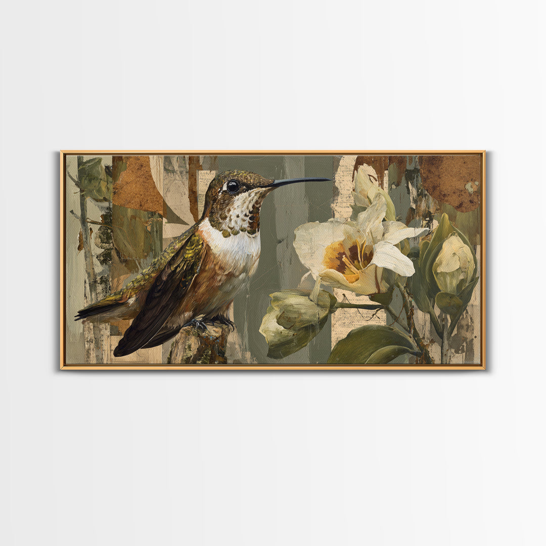 Orchid and Hummingbird Composition Canvas Print, Tropical Art, Digital Prints, Living Room Decor, Tropic 178, Set of Prints, TRO-2x1-78