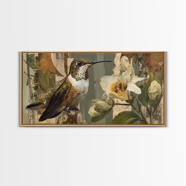 Orchid and Hummingbird Composition Canvas Print, Tropical Art, Digital Prints, Living Room Decor, Tropic 178, Set of Prints, TRO-2x1-78