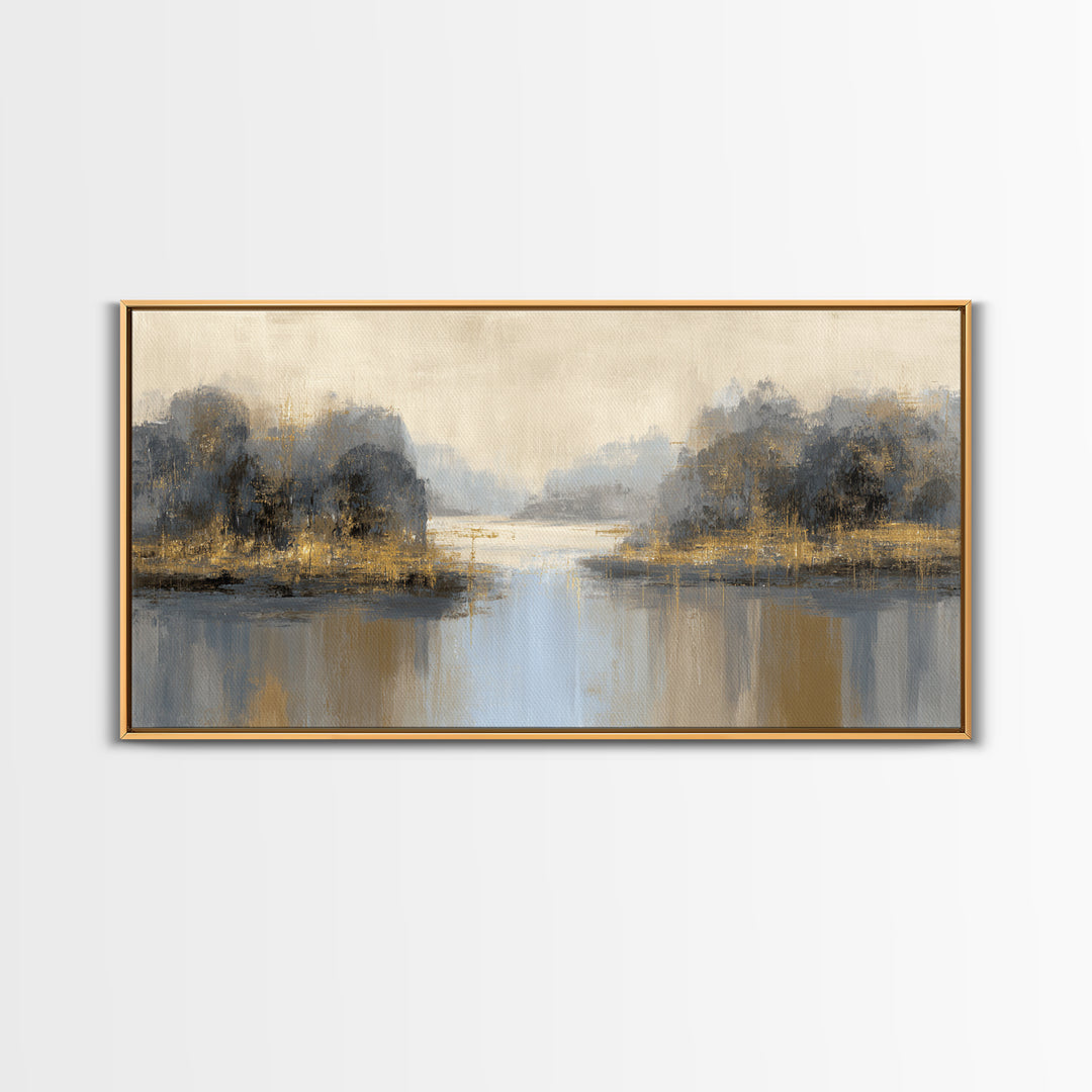 Jungle Waterfall with Misty Light Framed Canvas Print, Tropical Art, Bird Art, Living Room Decor, Watercolor Art, Tropic, TRO-2x1-81