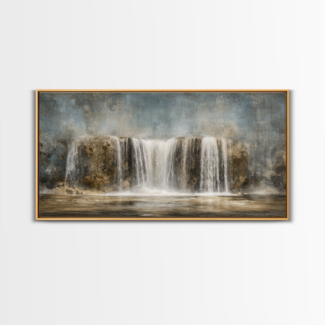 Jungle Waterfall with Misty Light Framed Canvas Print, Tropical Art, Digital Prints, Living Room Decor, Fine Art, Tropic, TRO-2x1-9