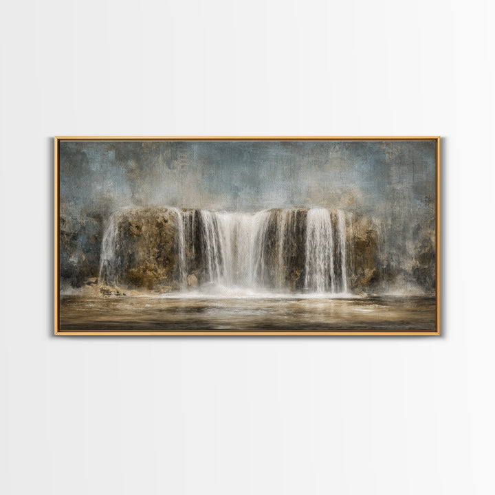 Jungle Waterfall with Misty Light Framed Canvas Print, Tropical Art, Digital Prints, Living Room Decor, Fine Art, Tropic, TRO-2x1-9