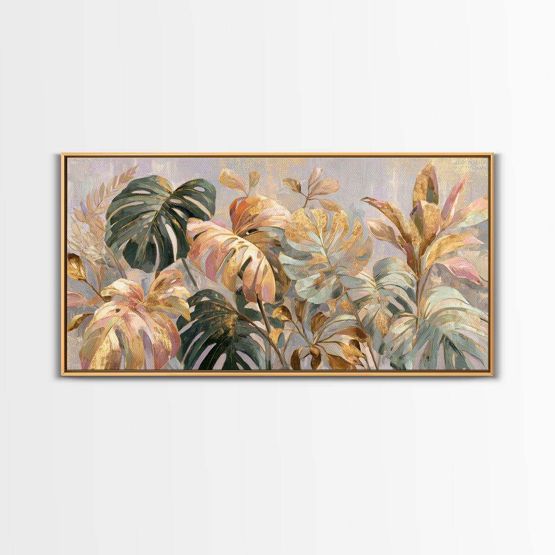Lush Monstera Leaves Canvas Print, Tropical Art, Abstract Painting, Living Room Decor, Fine Art, Tropic, Gallery Decor, TRO-2x1-93