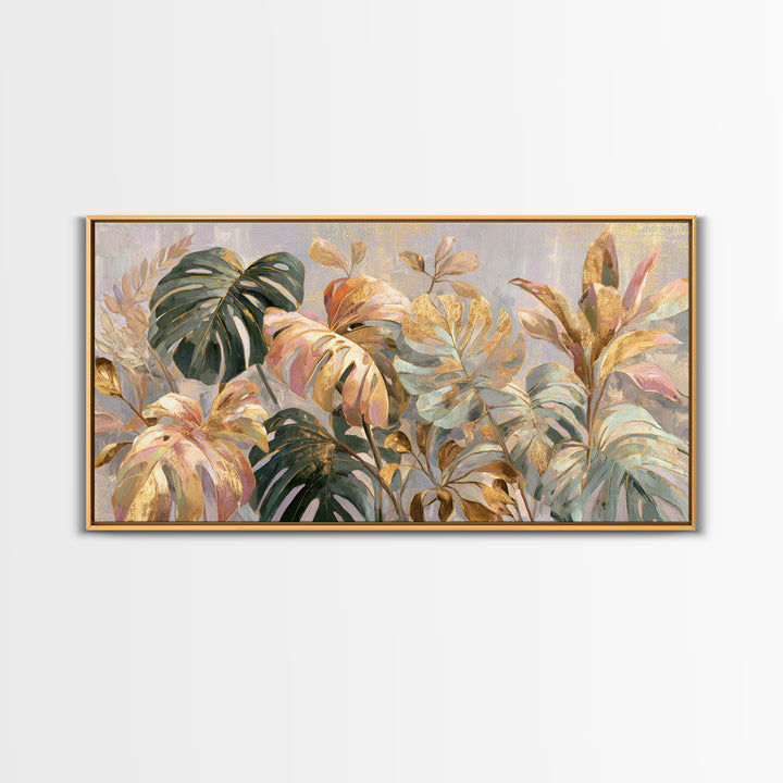 Lush Monstera Leaves Canvas Print, Tropical Art, Abstract Painting, Living Room Decor, Fine Art, Tropic, Gallery Decor, TRO-2x1-93