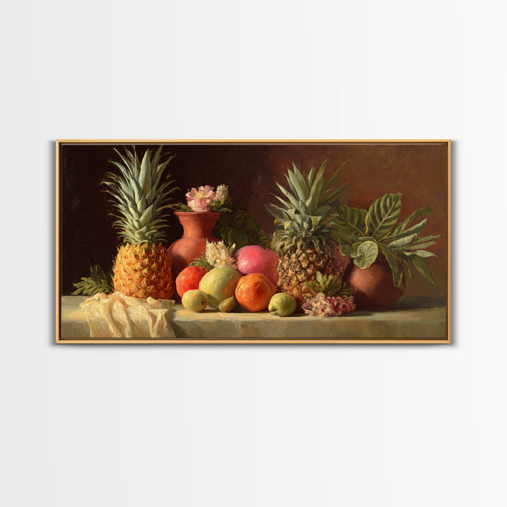 Pineapple and Palm Still Life Canvas Print, Tropical Art, Printable Wall Art, Living Room Decor, Watercolor Art, Tropic, TRO-2x1-98